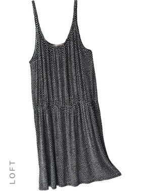 LOFT BLACK & WHITE DOTTED SCOOP NECK TANK DRESS STRETCH KNIT ELASTIC WAIST | XXL